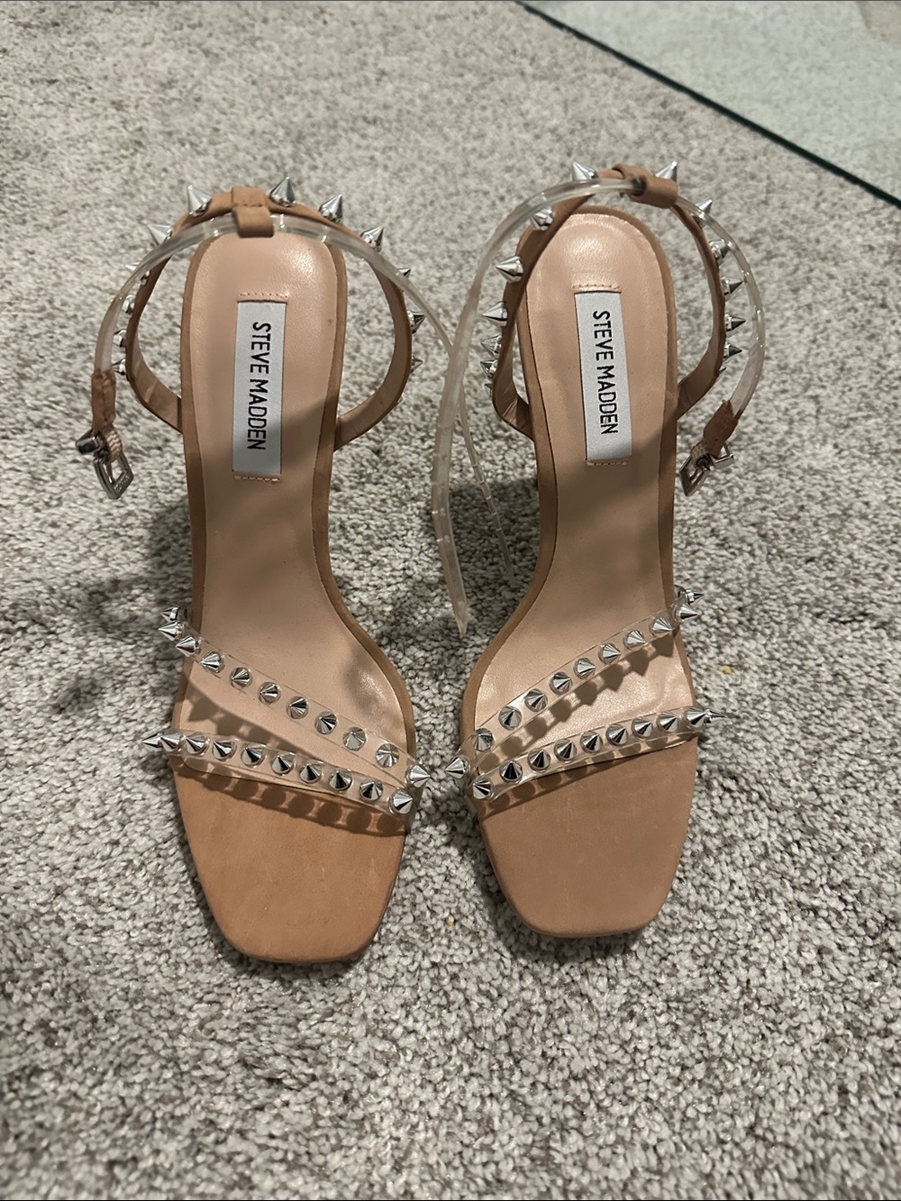 Steve Madden Tan/Nude Studded Ankle Strap Heels